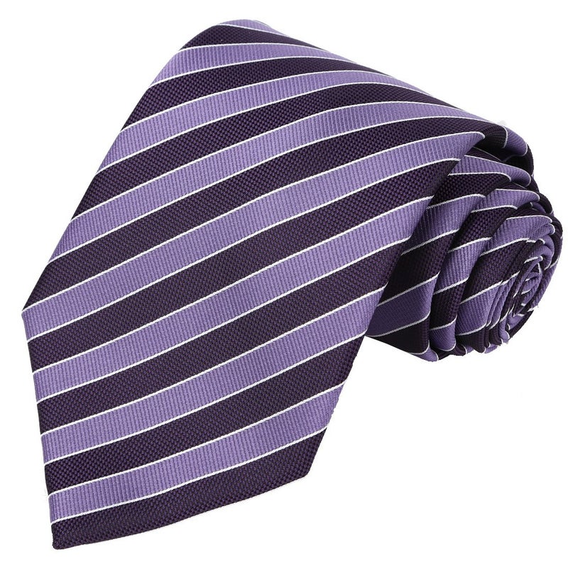 KissTies Mens 63'' Extra Long Tie Purple Lavender Striped Necktie + Gift Box - Image 1
